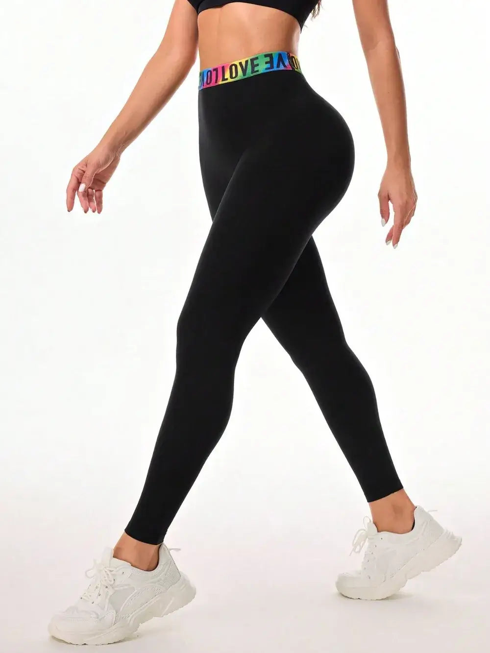 Letter Printed High Waist Active Leggings-1