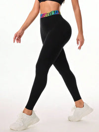 Letter Printed High Waist Active Leggings-1