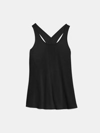 Crisscross Scoop Neck Active Tank in black, featuring a unique crisscross back design for stylish activewear.