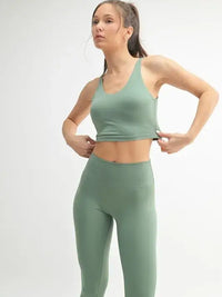 Model wearing a MONO B Venice Cloud Light U-back Active Tank, showcasing the activewear U-back tank top design.