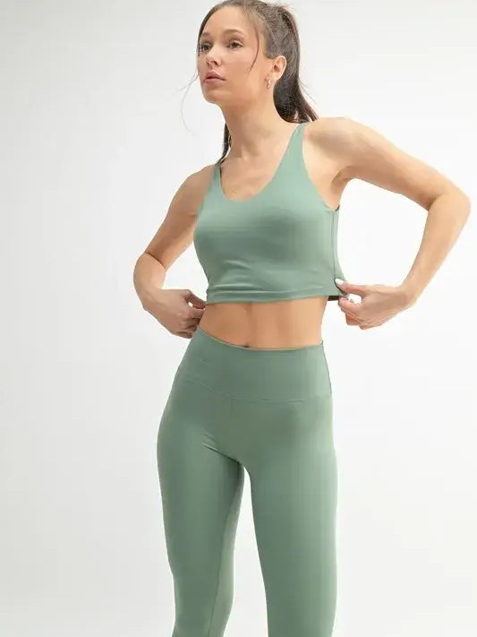 Model wearing a MONO B Venice Cloud Light U-back Active Tank, showcasing the activewear U-back tank top design.