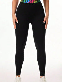 Letter Printed High Waist Active Leggings