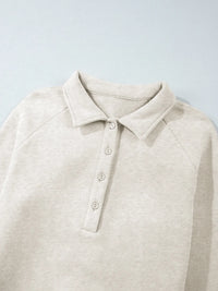 Collared Sweatshirt and High Waist Pants Active Set with a classic buttoned collar design.