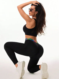 Letter Printed High Waist Active Leggings-3