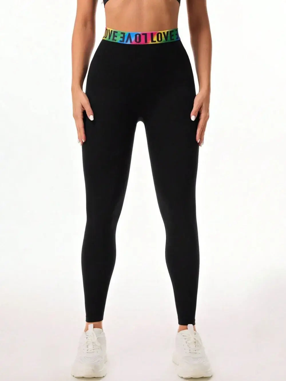 Letter Printed High Waist Active Leggings-4