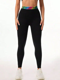 Letter Printed High Waist Active Leggings-4