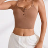Ribbed Half Button Cropped Active Cami