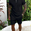 Men's Full Size Collared Neck Short Sleeve Top and Shorts Set Plus Size